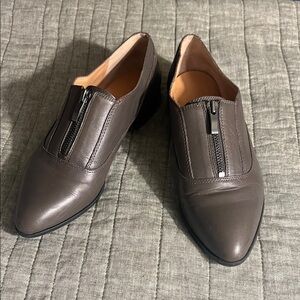 Leather Zip-Front Dress Loafers in Gray